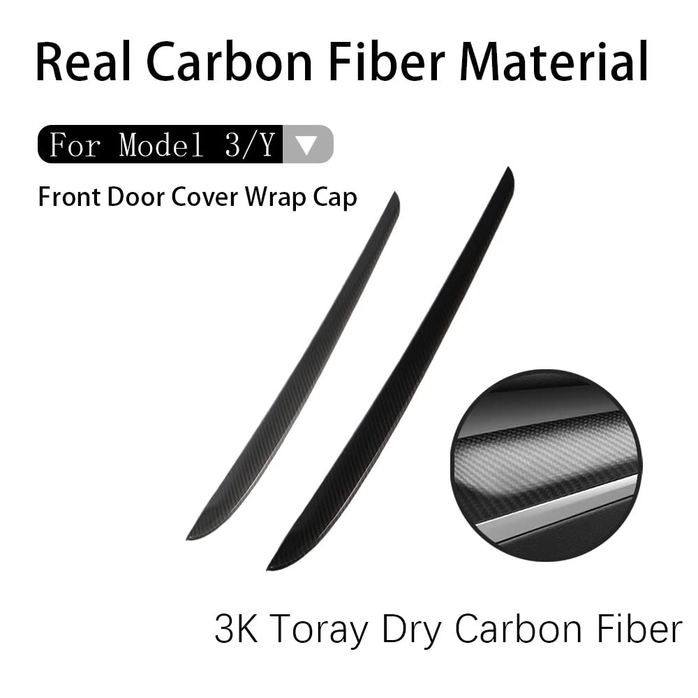 EVBASE Tesla Real Carbon Fiber Interior Front Door Trim Cover For Model 3 Y