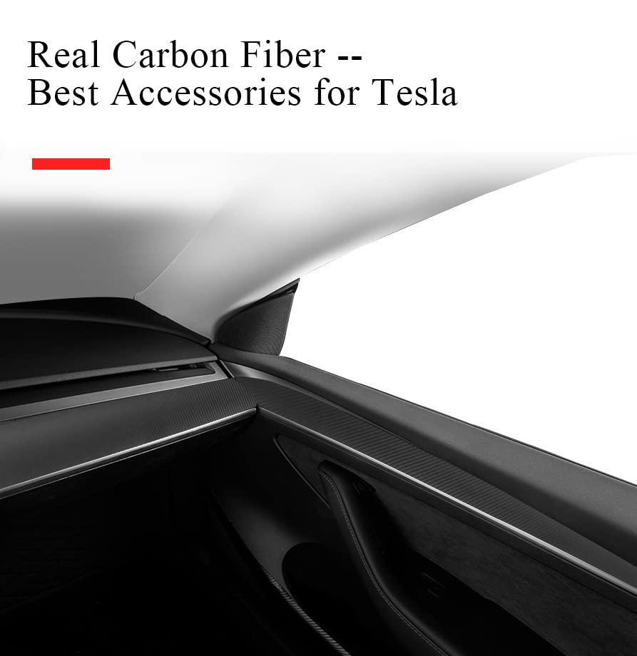 EVBASE Tesla Real Carbon Fiber Interior Front Door Trim Cover for Model 3 Y